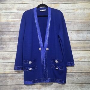 St John Evening Royal Blue Paillettes Embellished Santana Knit Jacket Size 12